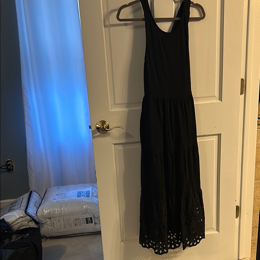 Jcrew Elegant Black Sleeveless Dress with eyelet detail and cross cross back.